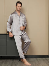 [Gray] SilkSilky  Long Sleeve Lapel Collar Men's Pajamas 006