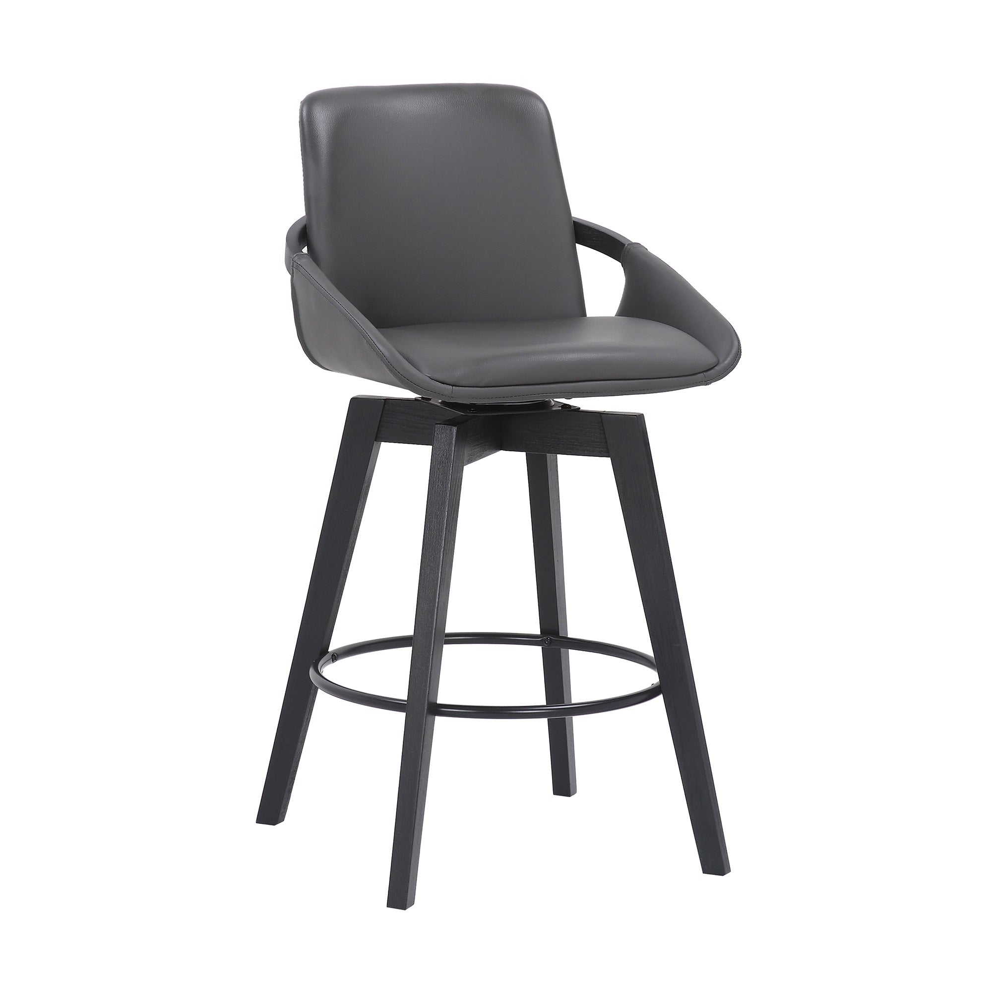 Baylor Swivel Wood Bar or Counter Height Stool in Faux Leather
