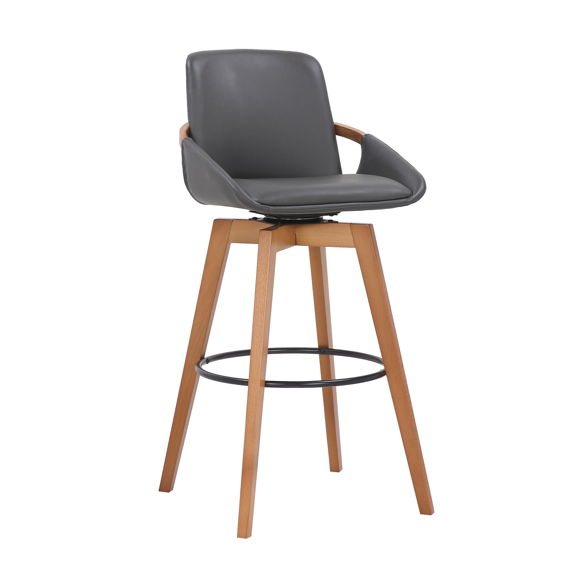 Baylor Swivel Wood Bar or Counter Stool in Faux Leather
