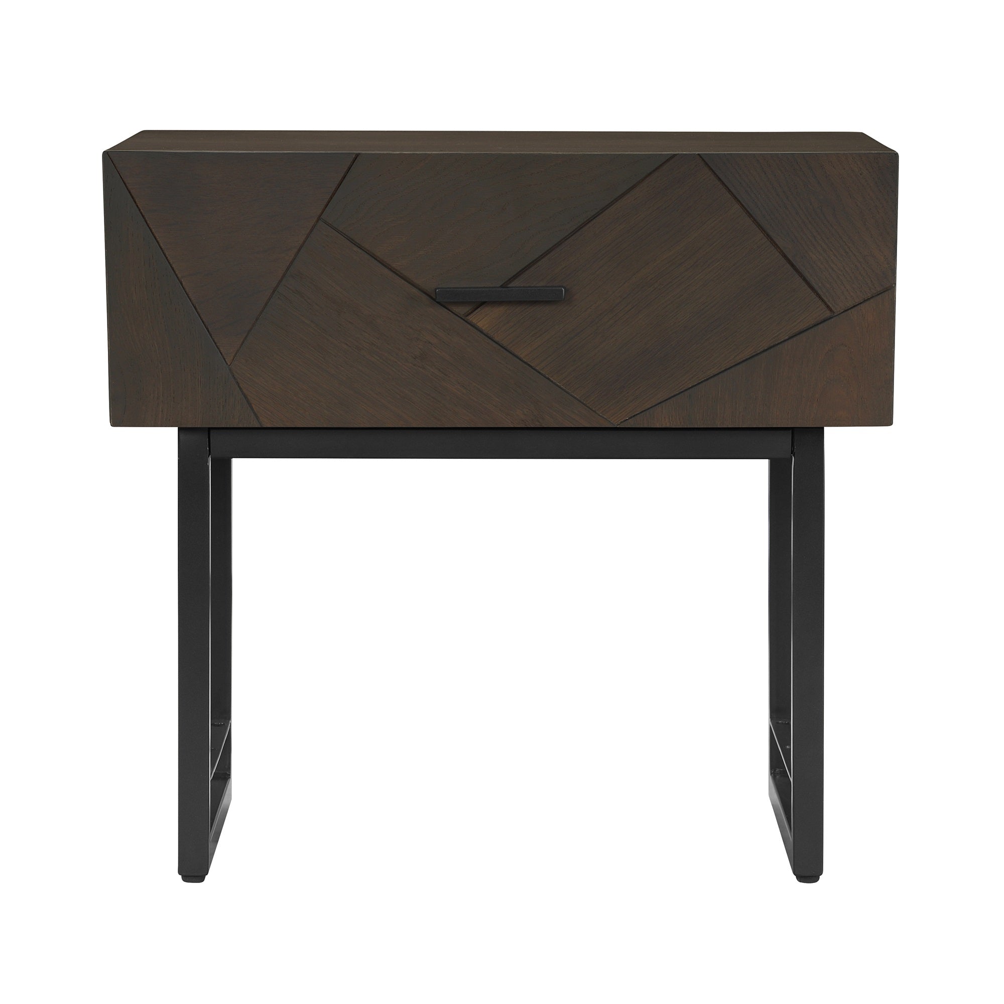 Marquis 1 Drawer Oak Wood Nighstand with Black Metal Legs