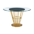 Veronica Round Dining Table with Metal Base in Walnut and Glass Top