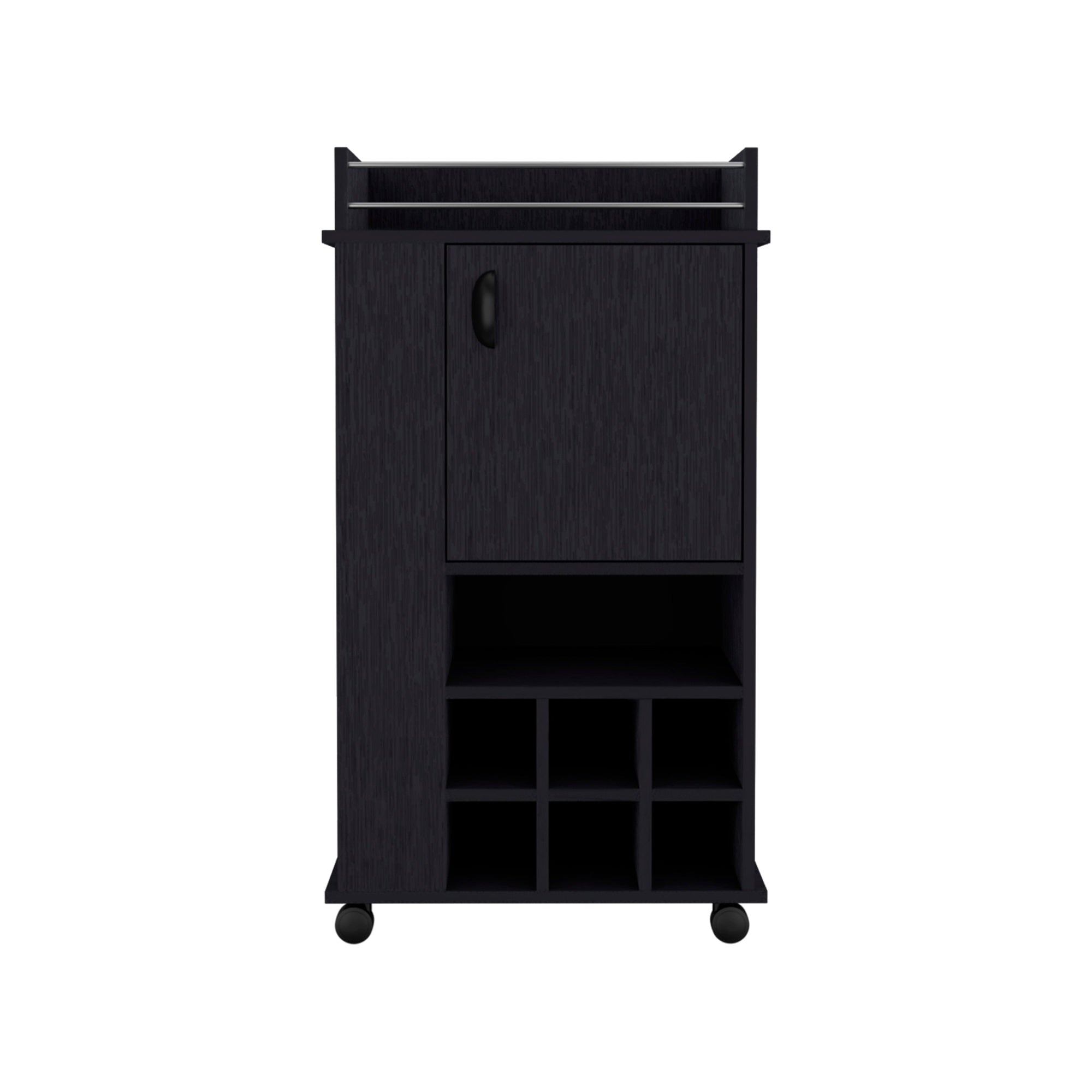 TUHOME Fargo Bar Cart with Cabinet, 6 Built-in Wine Rack and Casters -Light Gray -Living Room