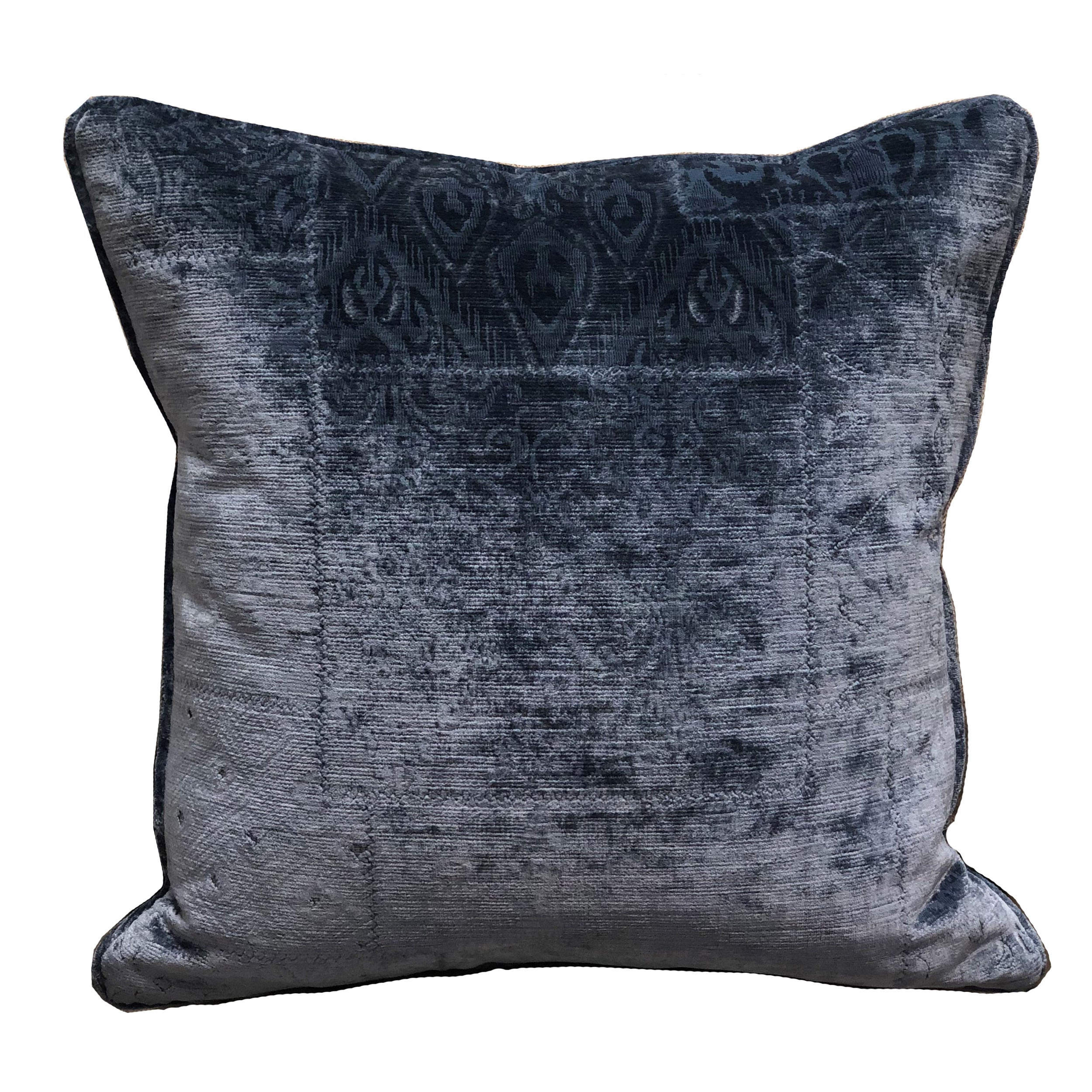 Plutus Bleu Velour Blue Luxury Throw Pillow Double Sided  12' X 25'