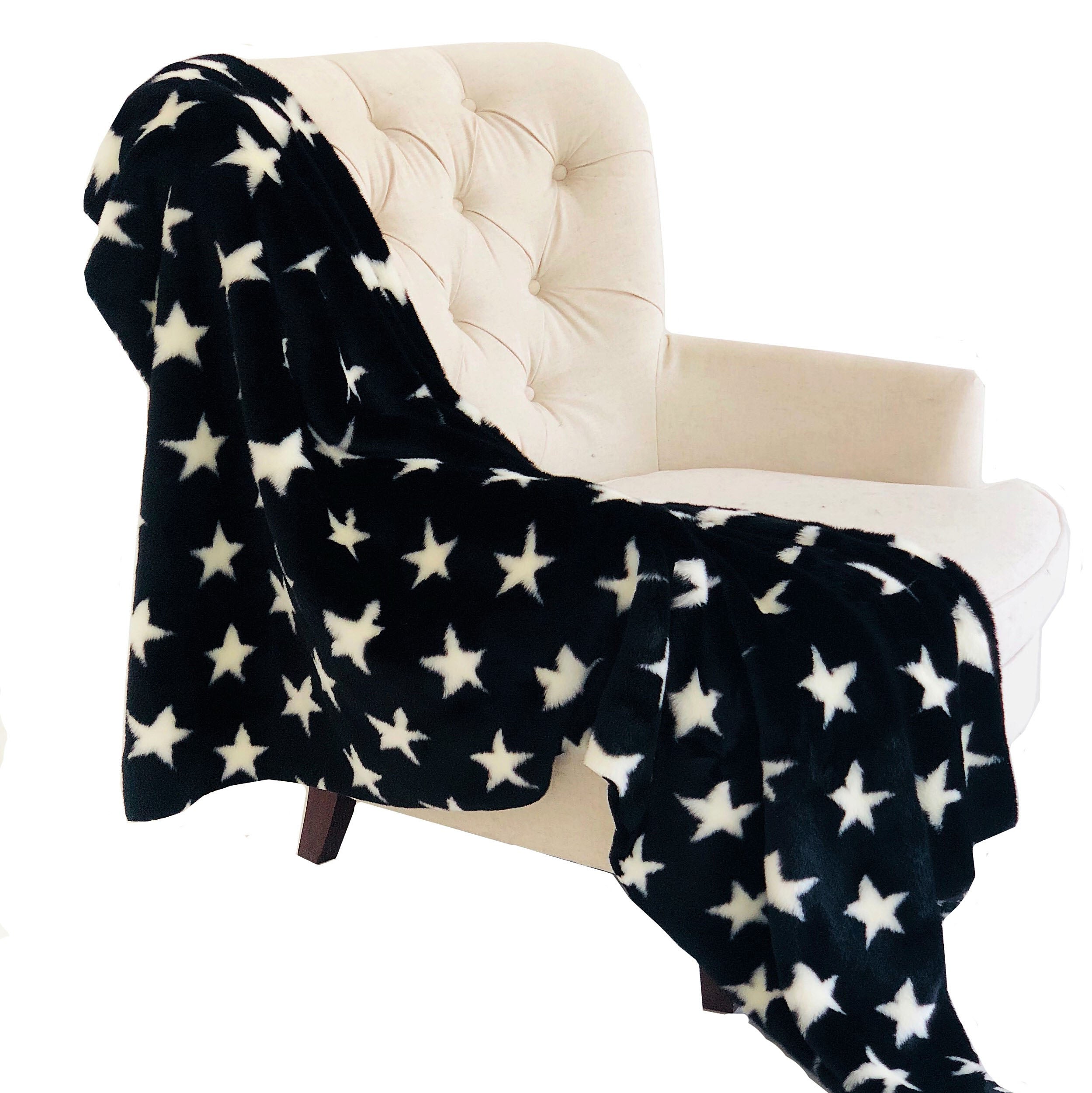 Plutus Black And White Stars Soft Handmade Luxury Throw Throw 60W X 84L