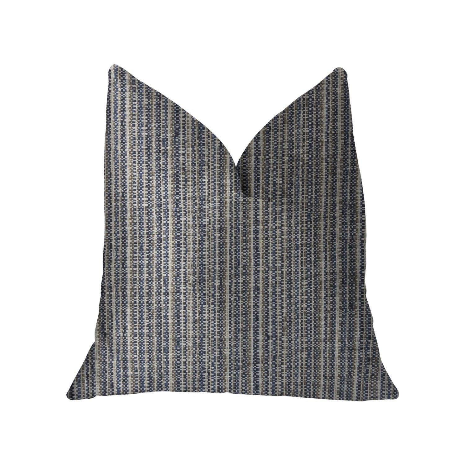 Plutus Parallel Lanes Blue, Beige And Brown Luxury Throw Pillow - Double Sided  16' X 16'