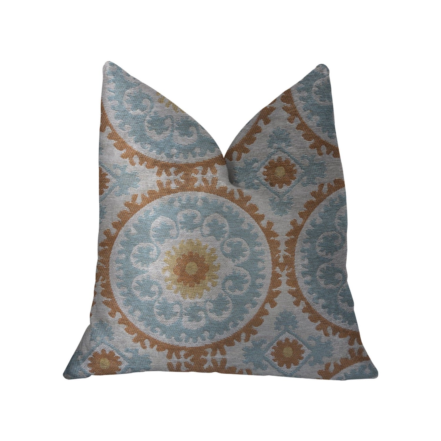 Plutus Sunset Cottage Orange, Blue And Ivory Luxury Throw Pillow - Double Sided  20' X 36' King