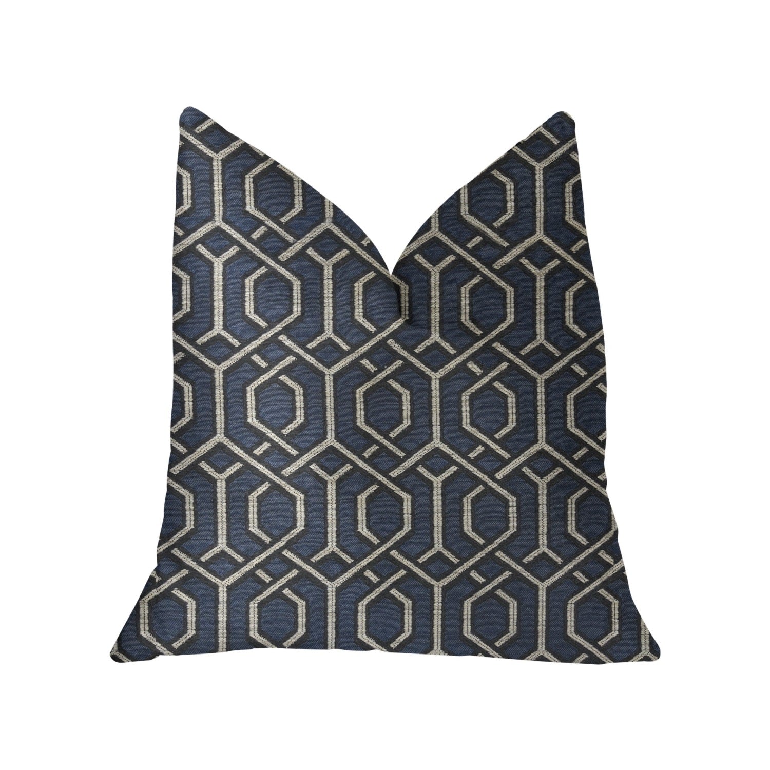 Plutus Midnight Padlock Blue, Black And Beige Luxury Throw Pillow - Double Sided  16' X 16'