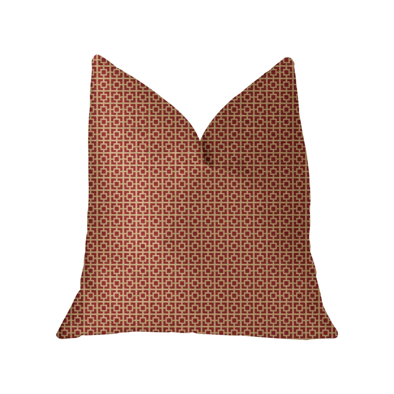 Plutus Crimson Square Red And Beige Luxury Throw Pillow - Double Sided  20' X 20'