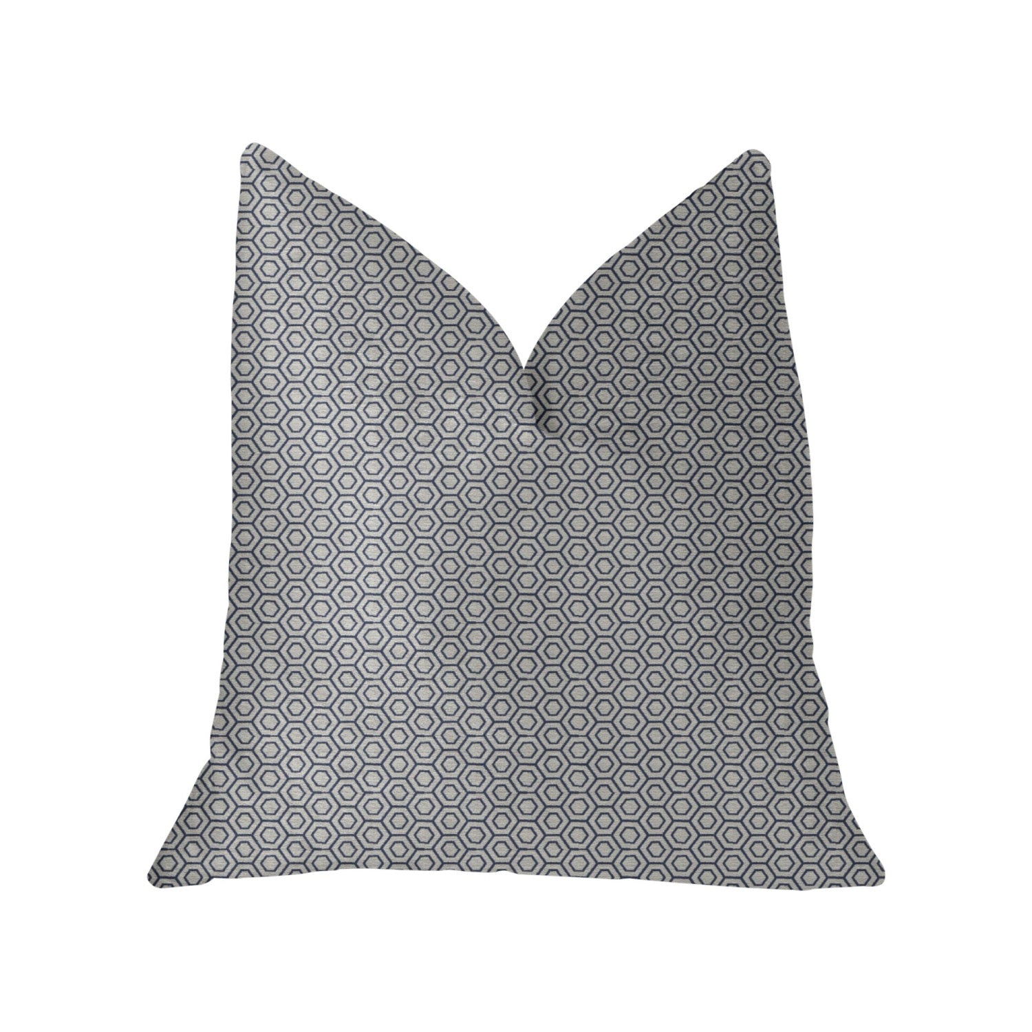 Plutus Myriad Hexagon  Blue And Beige Luxury Throw Pillow - Double Sided  24' X 24'