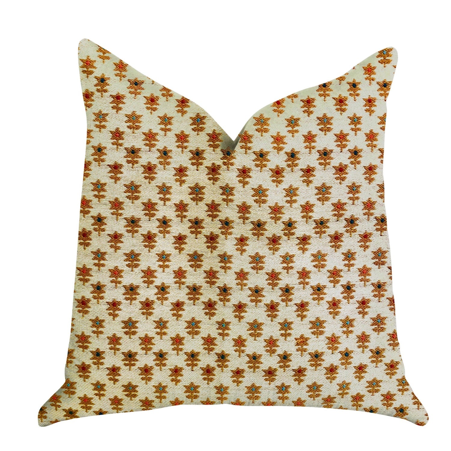 Plutus Rosy Posse Orange And Tan Floral Luxury Throw Pillow - Double Sided  12' X 25'