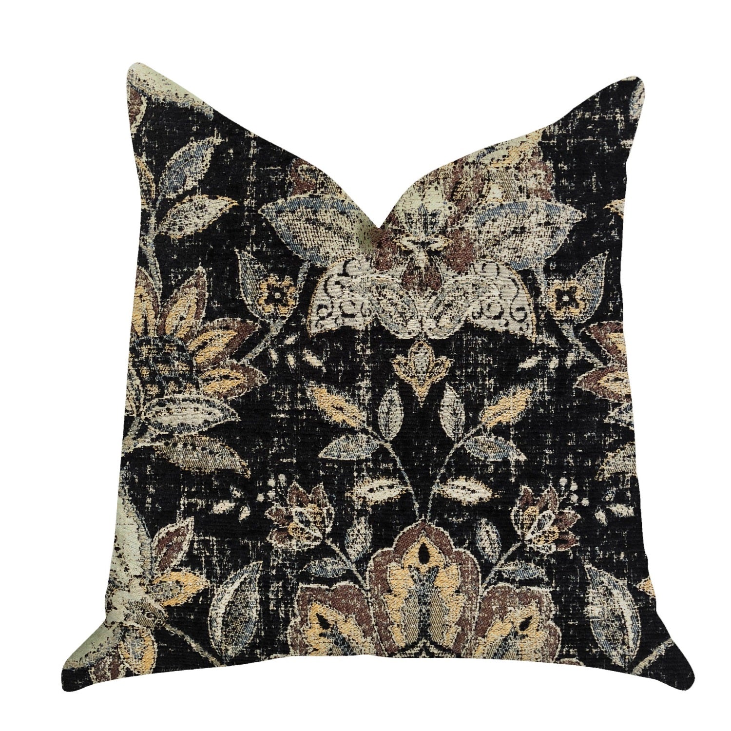 Plutus Noir Lotus Blossom Luxury Throw Pillow - Double Sided  16' X 16'
