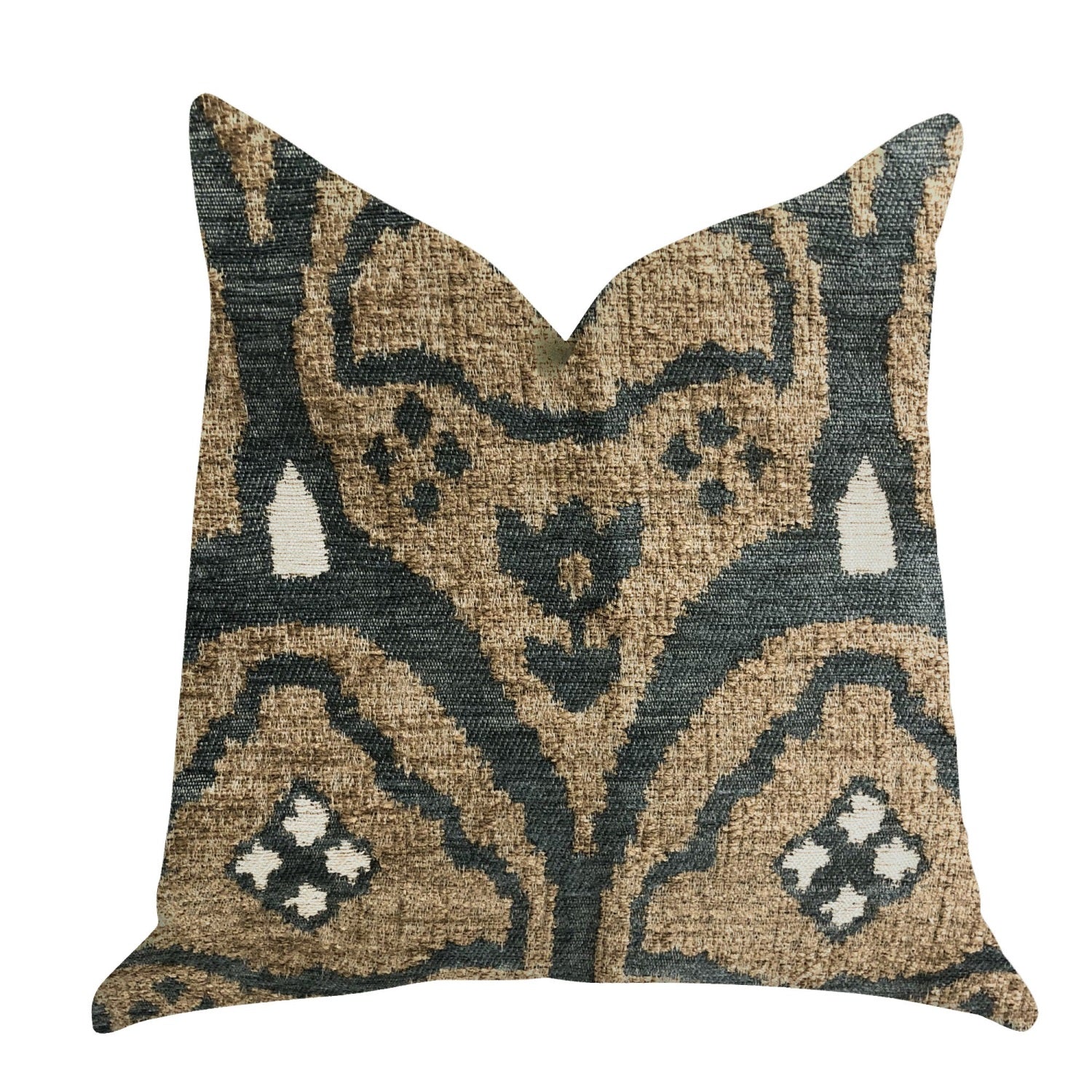 Plutus Tulip Zen Green Taupe Luxury Throw Pillow  - Double Sided  26' X 26'