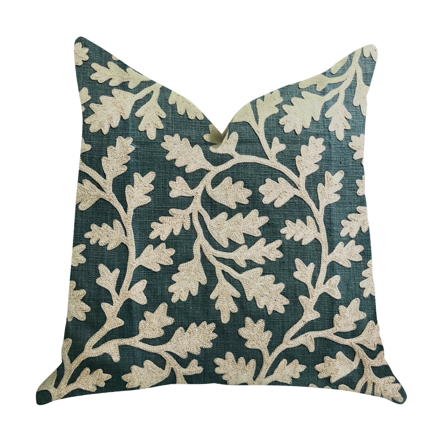 Plutus Wild Emerald Figleaf In Green Luxury Throw Pillow  - Double Sided  16' X 16'
