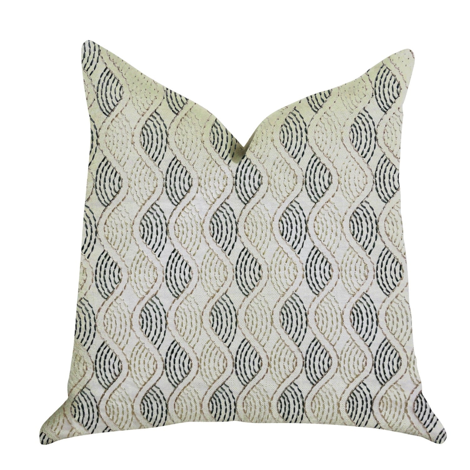 Plutus Enigma Twist Luxury Throw Pillow In Blue, Beige Colors - Double Sided  24' X 24'