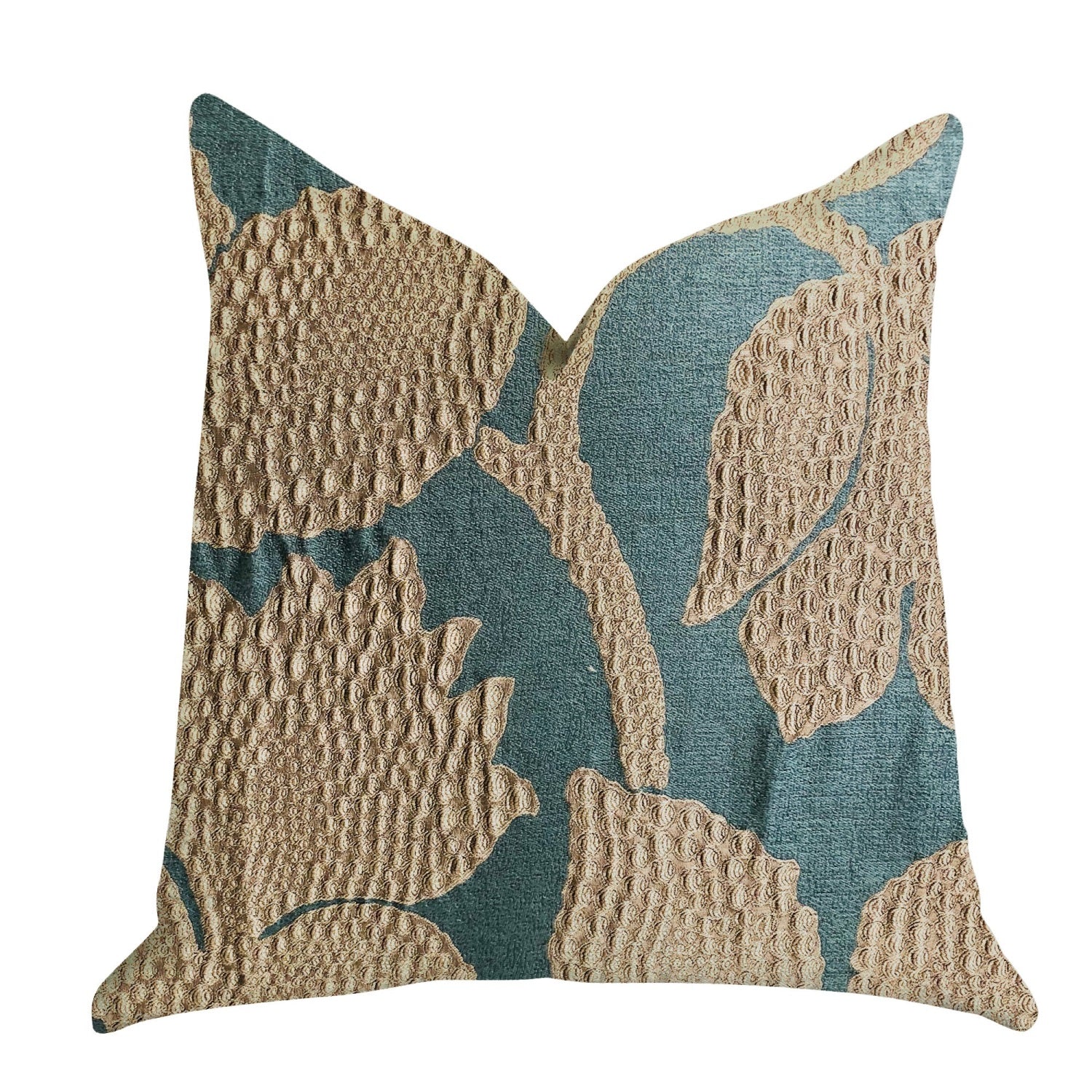 Plutus Golden Arabella Vine In Green And Gold Luxury Throw Pillow  - Double Sided  18' X 18'