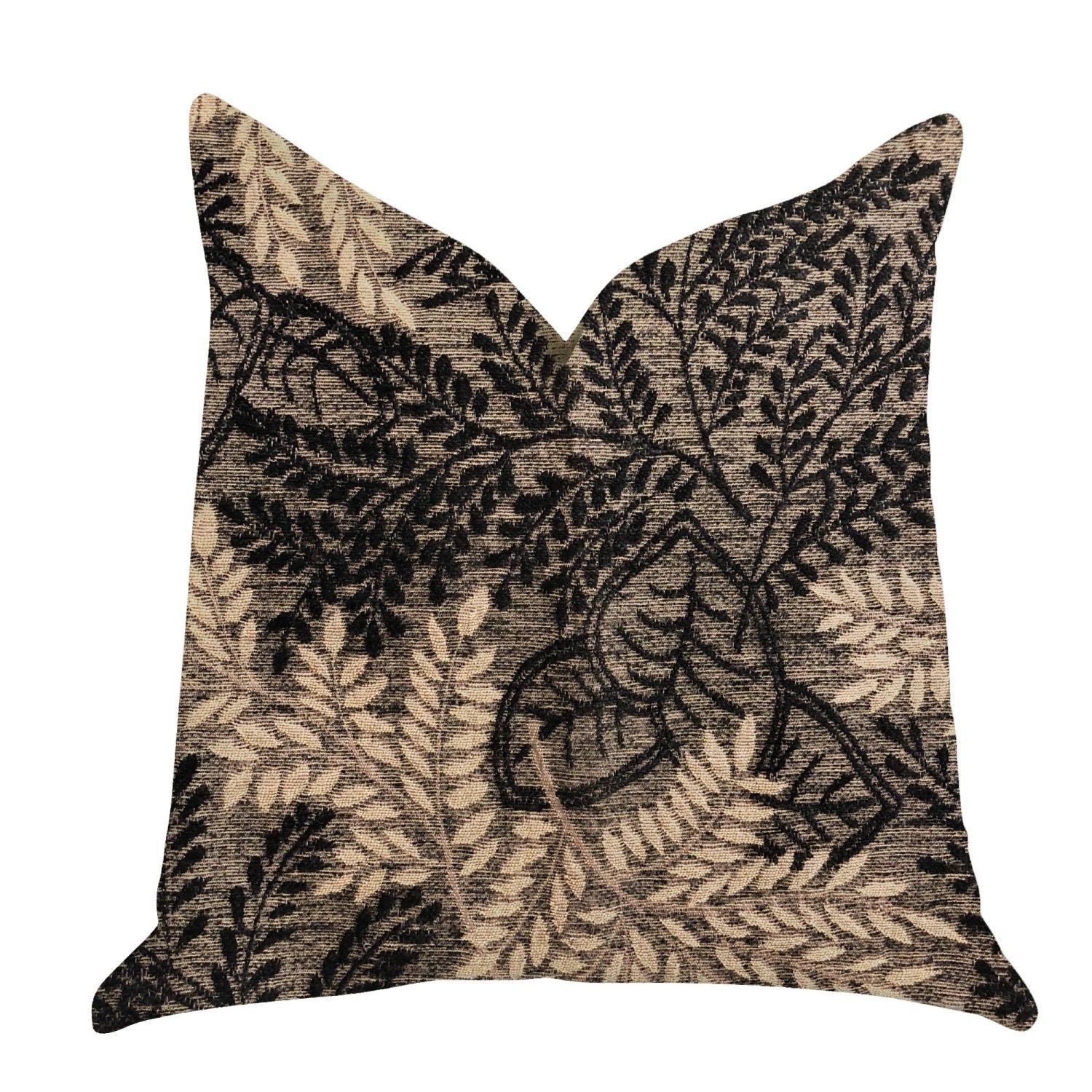 Plutus Bonzai Ebony Floral Throw Pillow In Black And Brown   - Double Sided  20' X 26' Standard