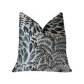 Plutus Leaf Snap Blue And Beige Luxury Throw Pillow - Double Sided  26' X 26'