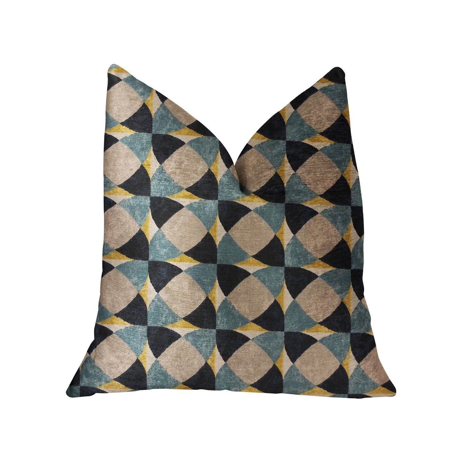 Plutus Shape Reflections Blue And Beige Luxury Throw Pillow - Double Sided  16' X 16'