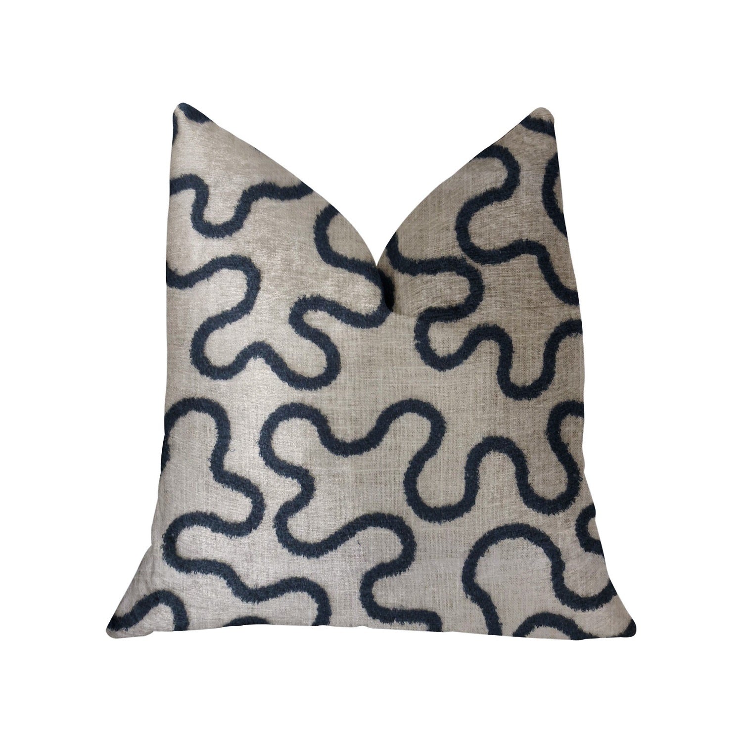 Plutus Chandra Taal Blue And Beige Luxury Throw Pillow - Double Sided  26' X 26'