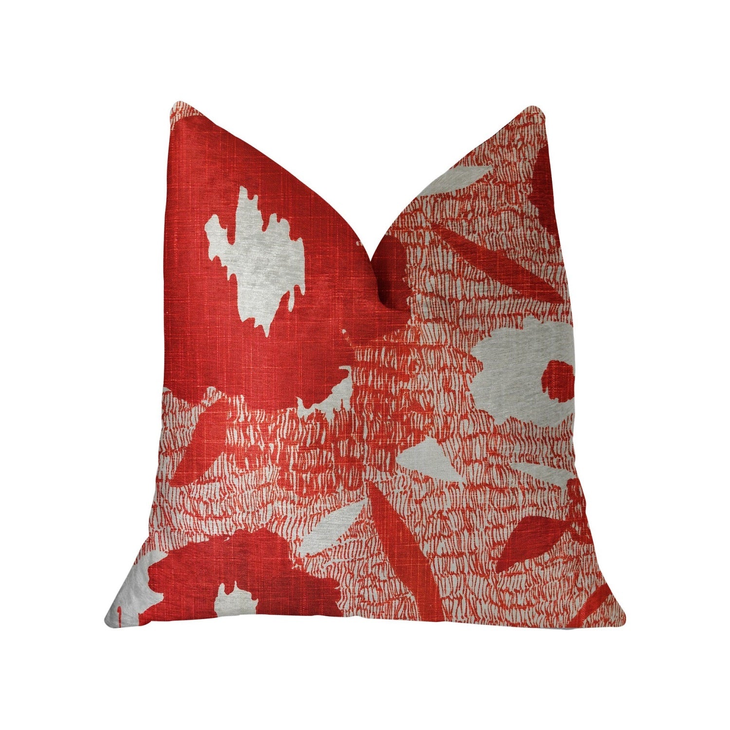 Plutus Hibiscus Red And Beige Luxury Throw Pillow - Double Sided  18' X 18'