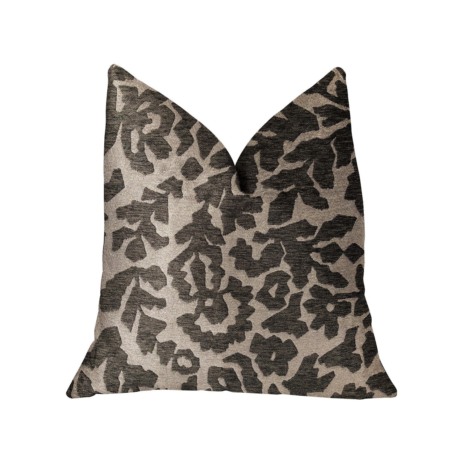 Plutus Lustrous Leaves Gray Luxury Throw Pillow - Double Sided  20' X 20'