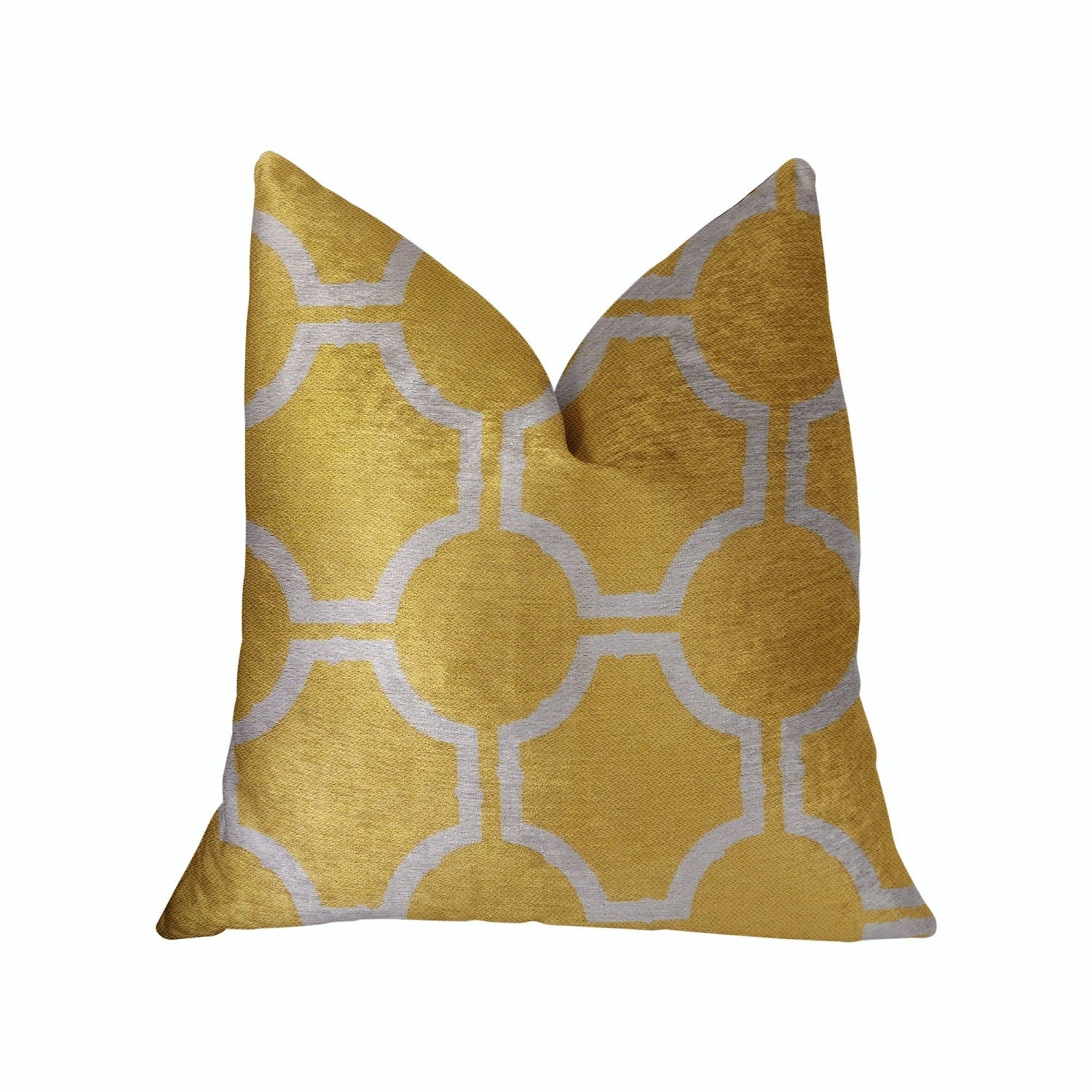 Plutus Honeycomb Yellow And Beige Luxury Throw Pillow - Double Sided  12' X 20'