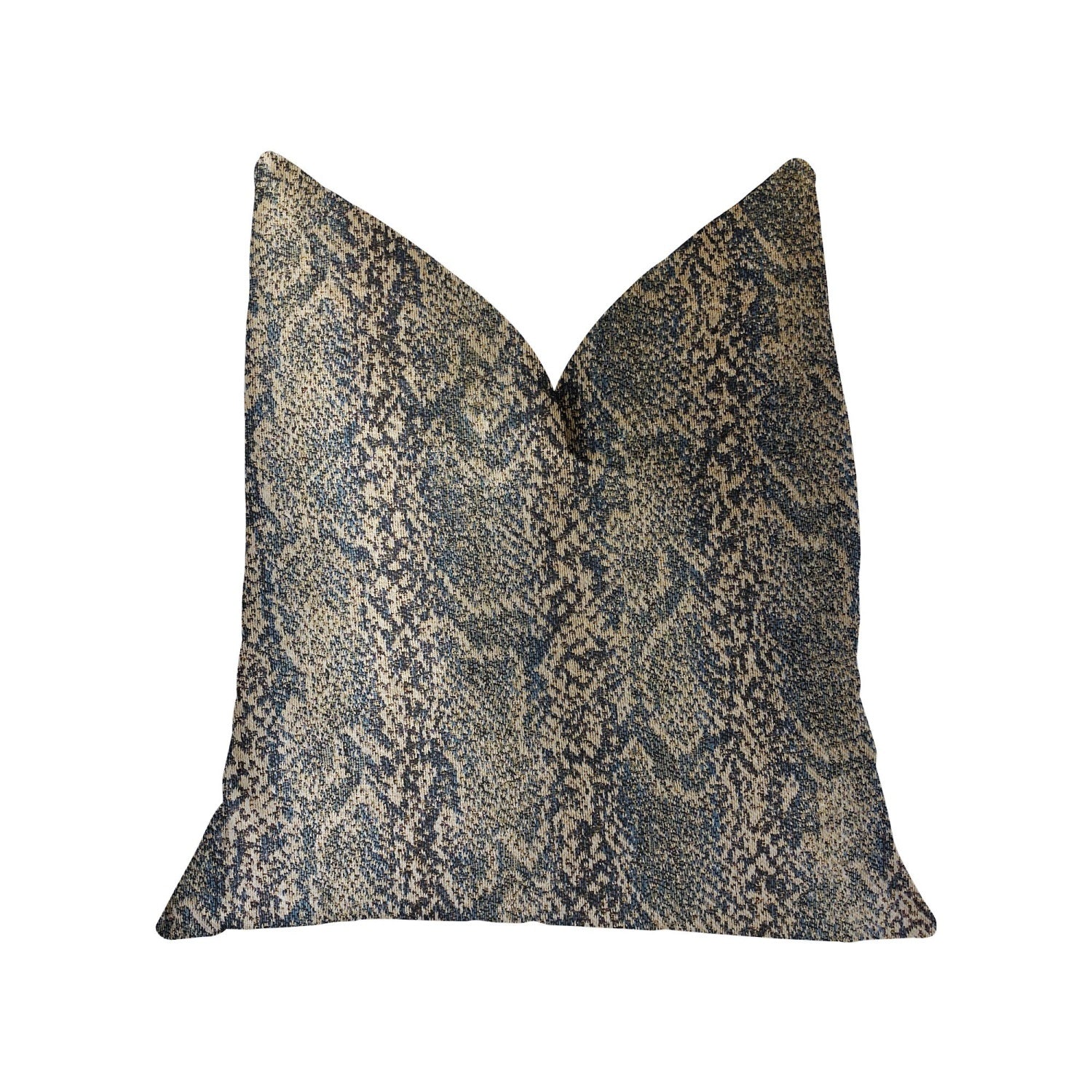 Plutus Exotic Phantom  Blue And Gold Luxury Throw Pillow - Double Sided  20' X 30' Queen
