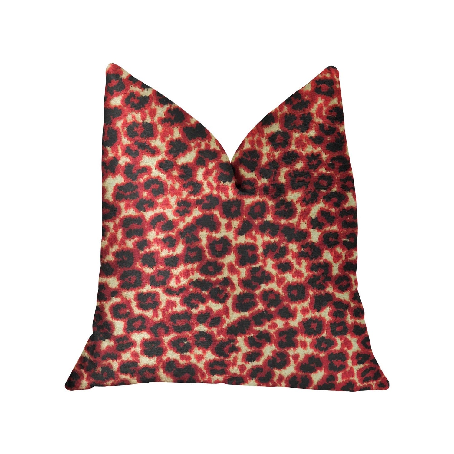 Plutus Crimson Cheetah Black And Red Luxury Throw Pillow - Double Sided  20' X 20'