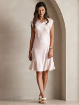 [Pink] SilkSilky  Cap Sleeve V Neck Dress 005