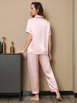 [Pink] SilkSilky  Short Sleeve Lapel Collar Women's Pajamas 002