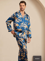 [Navy Dragon] SilkSilky  Long Sleeve Lapel Collar Men's Pajamas 003