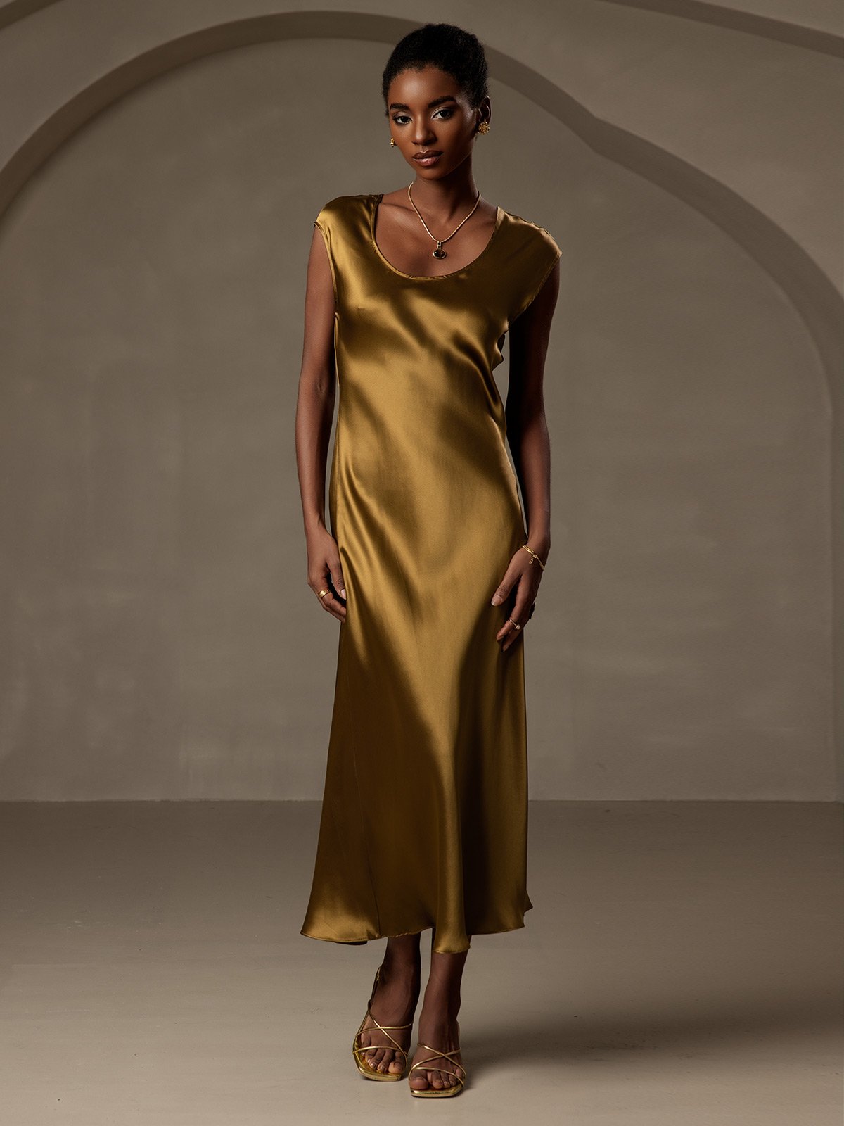 [Brown] SilkSilky  Cap Sleeve Dress 001