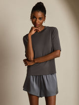 [Gray] SilkSilky  Half Sleeve Crew Neck Women's T-Shirt 005