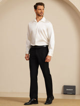 [White] SilkSilky  Long Sleeve Lapel Collar Men's Shirt 007