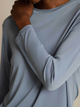 [Grayish Blue] SilkSilky  Long Sleeve Crew Neck Women's T-Shirt 004