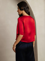 [Dark Red] SilkSilky  Half Sleeve Women's T-Shirt 002