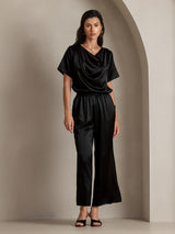 [Black] SilkSilky  Short Sleeve Cowl Neck Women's Blouse 006