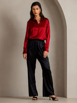 [Red] SilkSilky  Long Sleeve Lapel Collar Women's Shirts 003