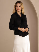 [Black] SilkSilky  Long Sleeve Tie Neck Women's Blouse 003