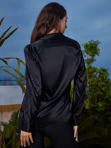 [Black] SilkSilky  Long Sleeve Lapel Collar Women's Shirts 002