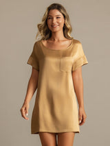 [Tan] SilkSilky  Short Sleeve Round Neck Nightgown 005