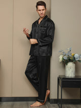 [Black] SilkSilky  Long Sleeve Lapel Collar Men's Pajamas 005
