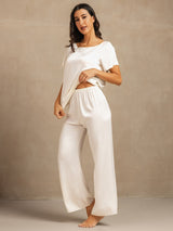 [White] SilkSilky  Short Sleeve Round Neck Women's Pajamas 003