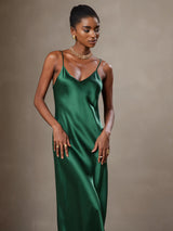 [Green] SilkSilky  Spaghetti Strap V Neck Dress 003