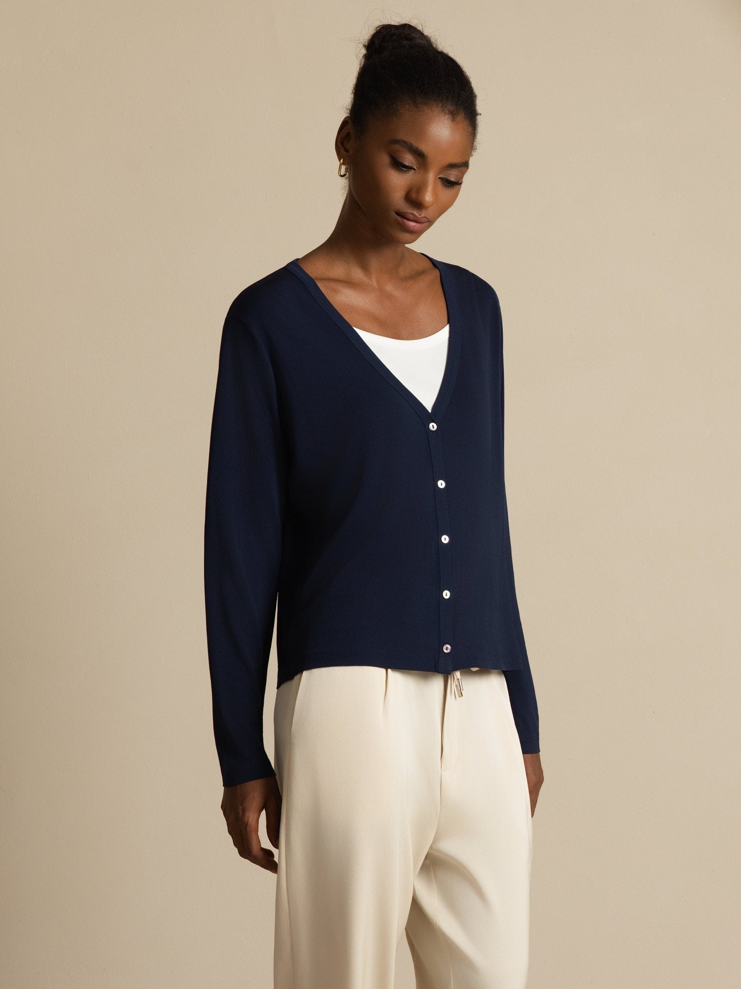 [Dark Blue] SilkSilky  Long Sleeve Women's Cardigan 001