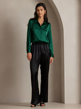 [Dark Green] SilkSilky  Long Sleeve Lapel Collar Women's Shirts 004