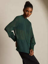 [Dark Green] SilkSilky  Long Sleeve Lapel Collar Women's Blouse 007
