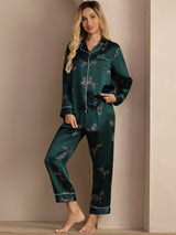 [Emerald Zebra] SilkSilky  Long Sleeve Lapel Collar Women's Pajamas 005