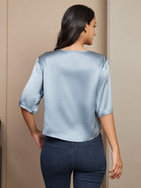 [Grayish Blue] SilkSilky  Half Sleeve Women's T-Shirt 002