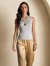 [Gray] SilkSilky  Sleeveless Round Neck Women's T-Shirt 004